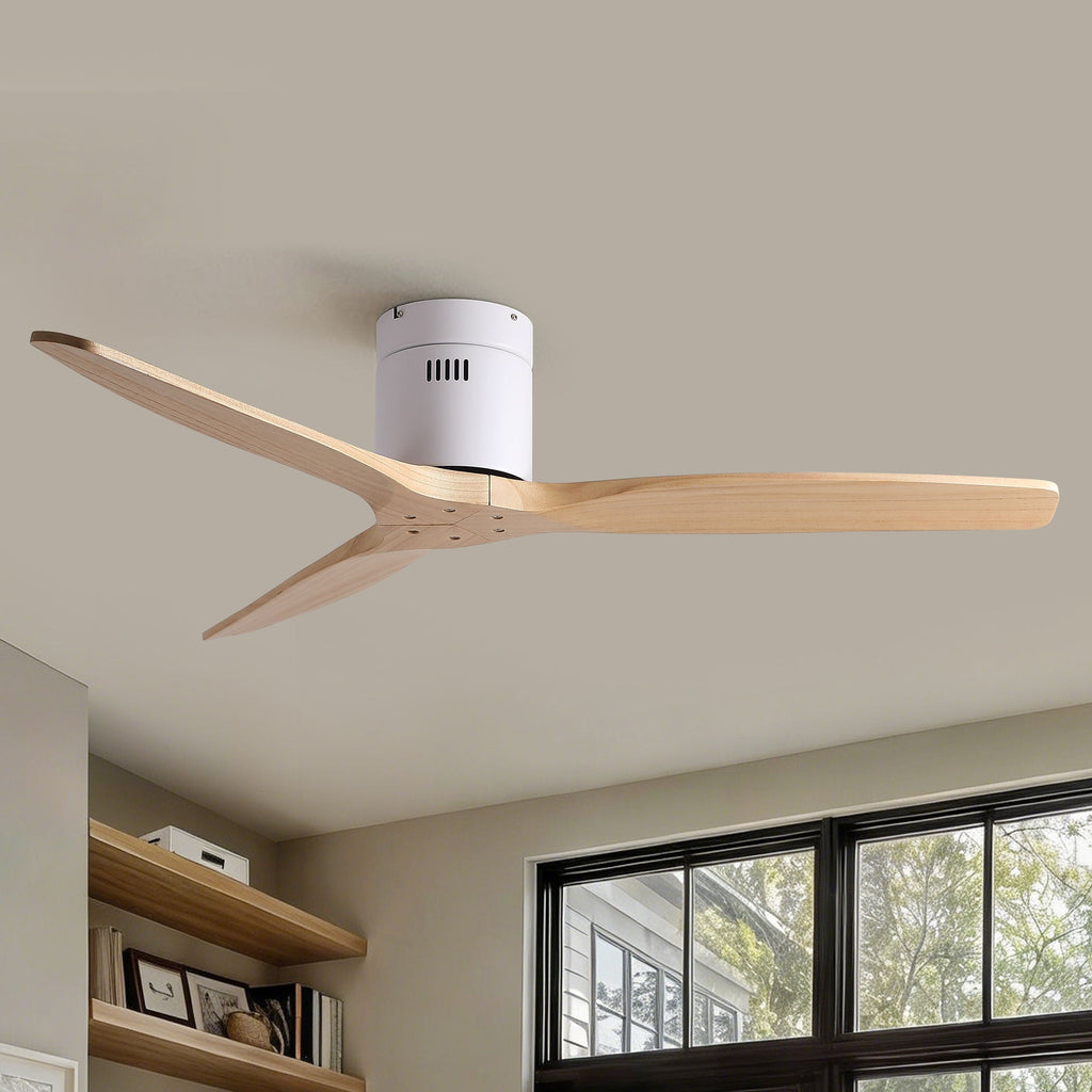Low Profile Flush Ceiling Fan Without Light - Matte White / White by Unique Piece Furniture