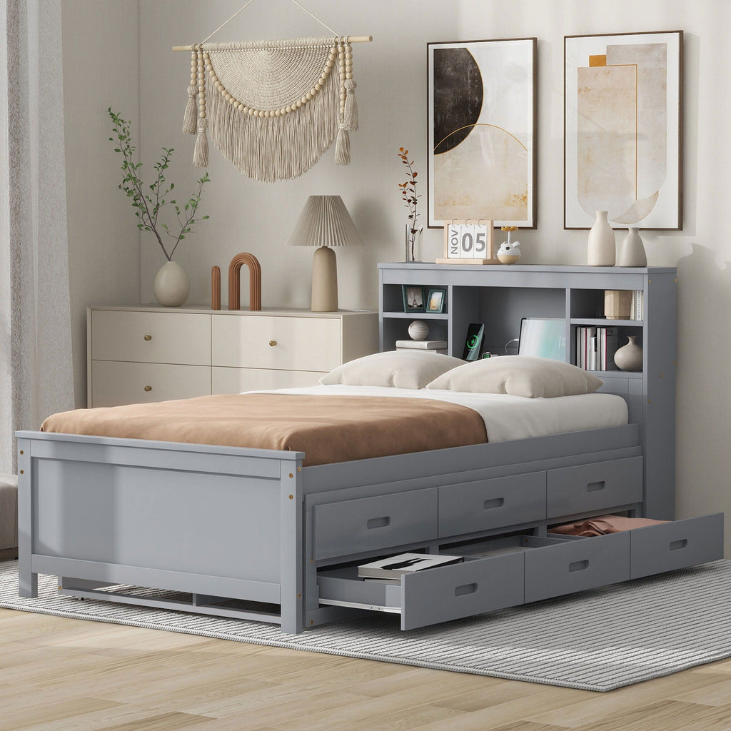 Platform Bed With Storage Headboard, USB, Trundle And 3 Drawers by Unique Piece Furniture