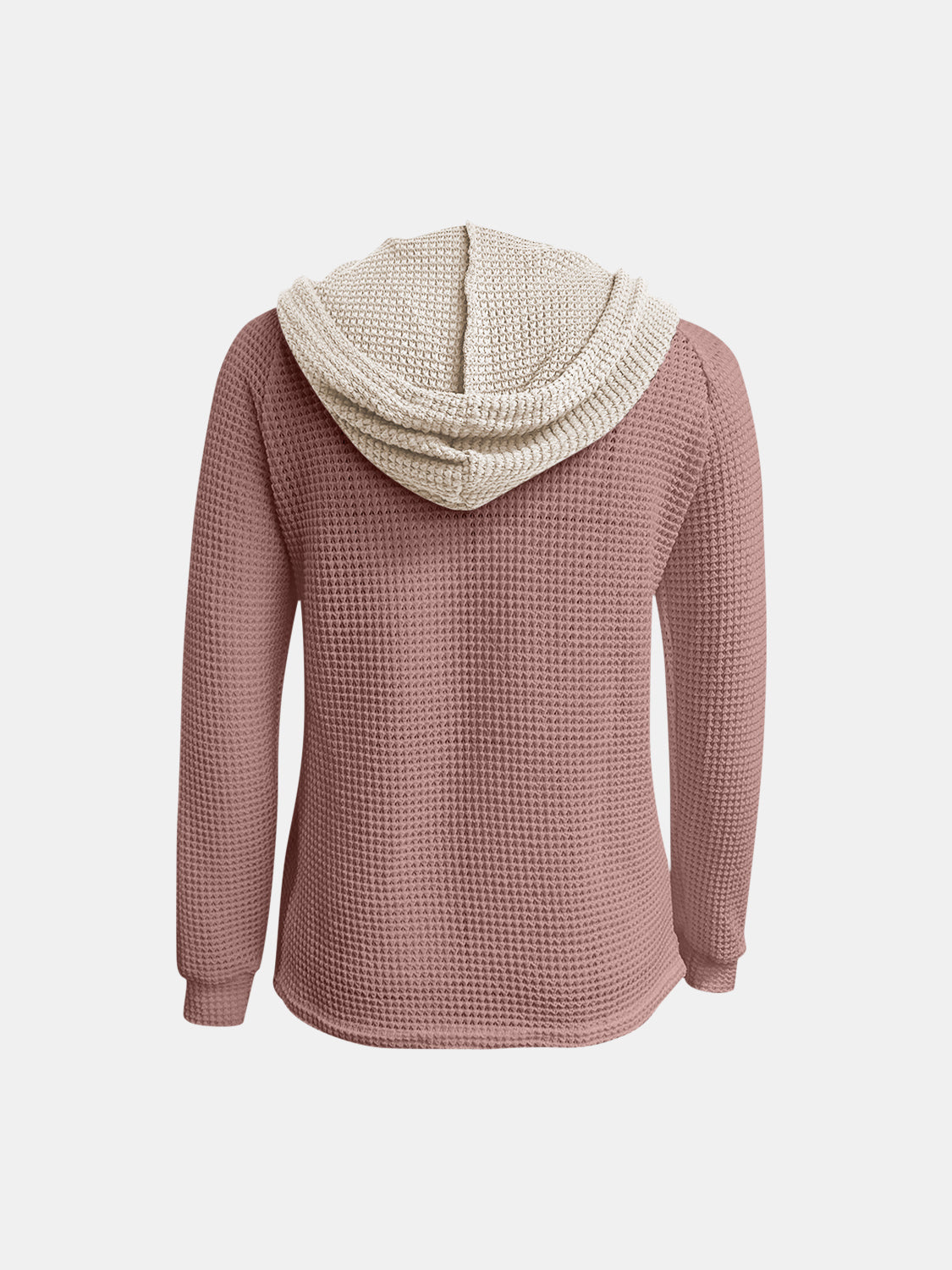 Full Size Waffle-Knit Contrast Long Sleeve Hoodie by Wild and Free Boutique