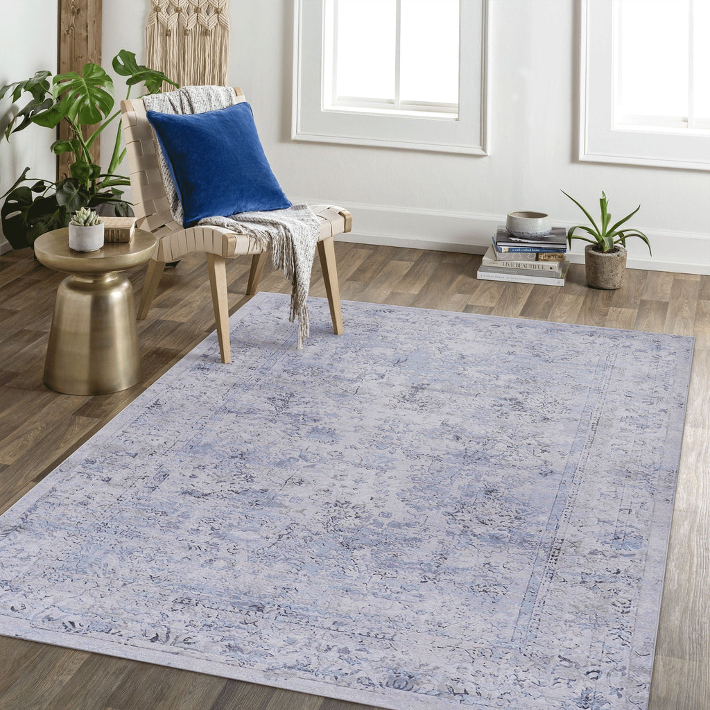 Maval - 4' X 6' Area Rug Washable - Blue / Cream by Unique Piece Furniture