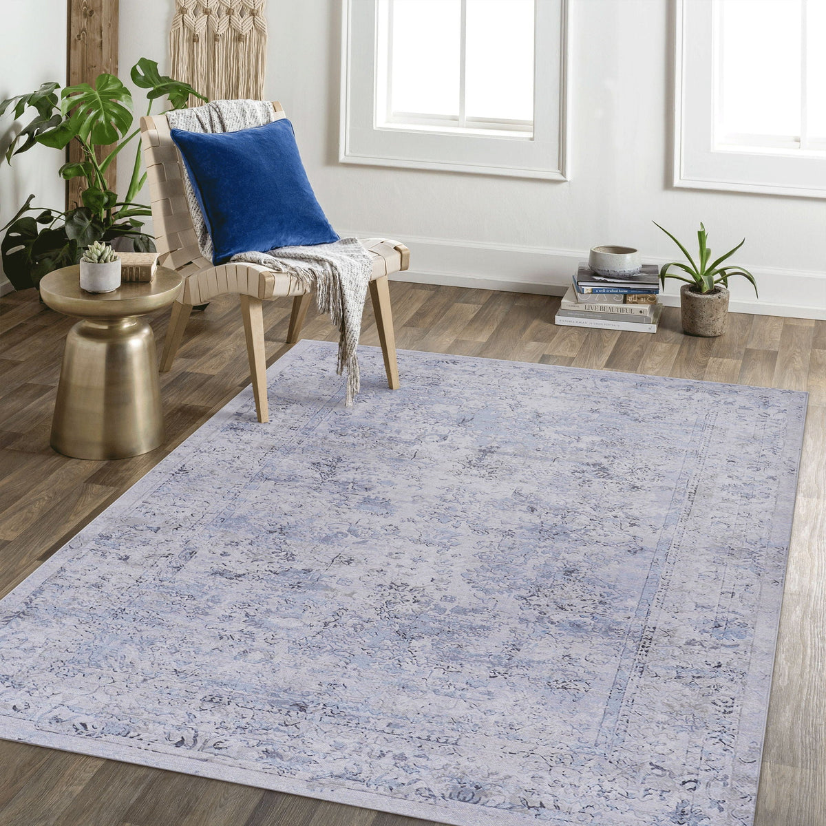 Maval - 4' X 6' Area Rug Washable - Blue / Cream by Unique Piece Furniture
