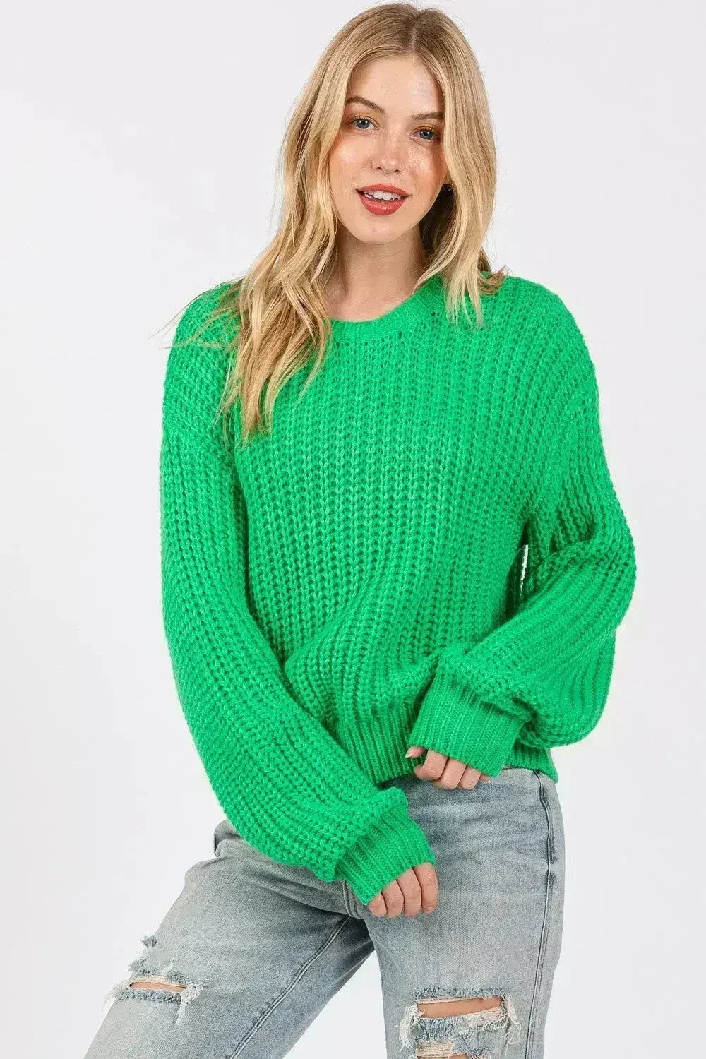 SAGE + FIG Round Neck Drop Shoulder Sweater by Femstylo