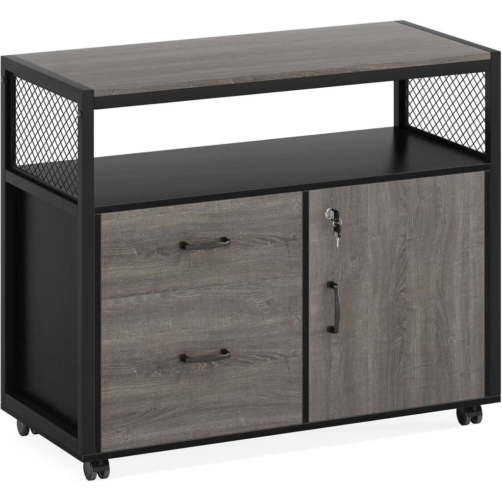 Gray L-Shaped Desk 55 Inch With Storage Cabinet For Office by ShipItFurniture
