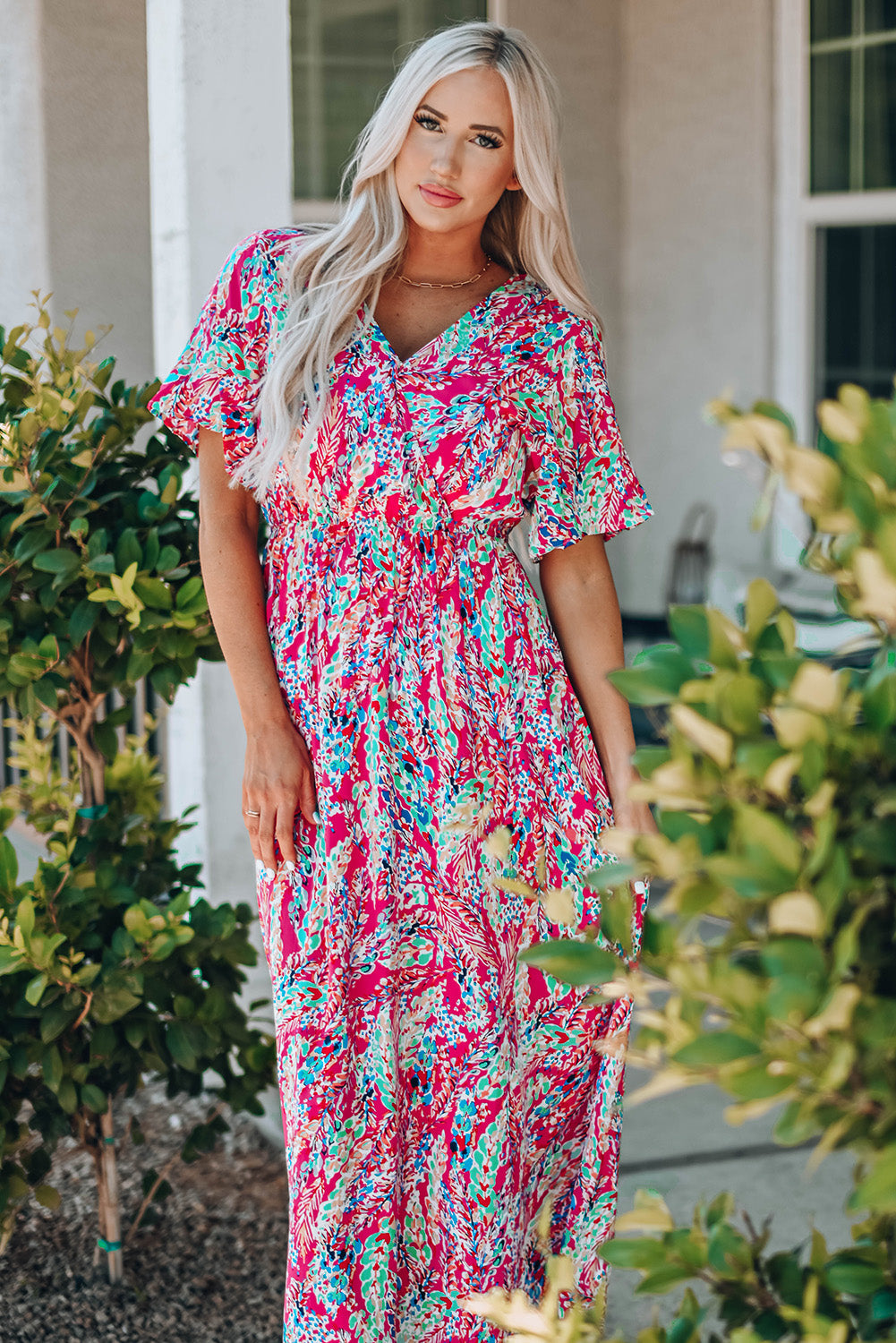 Green Wrap V Neck Floral Maxi Dress by Wild and Free Boutique