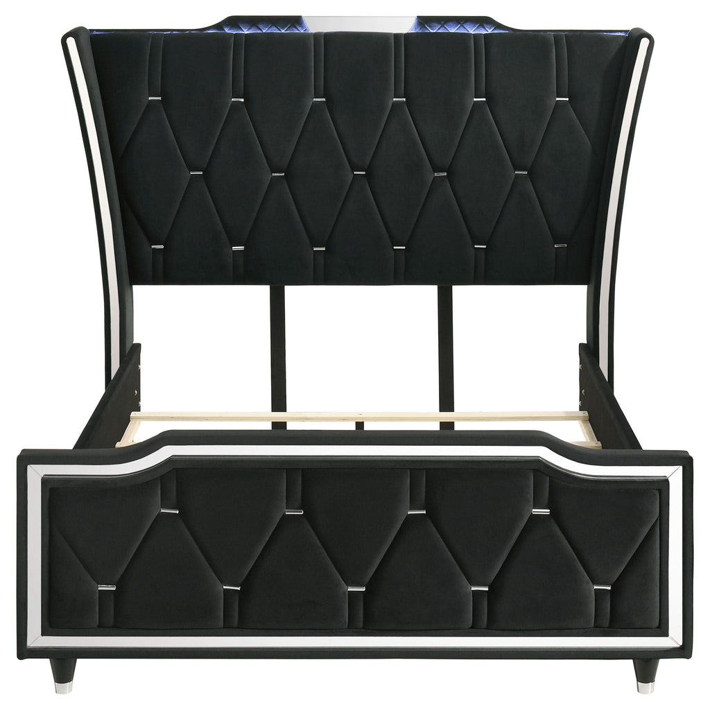 Lorient Queen LED Upholstered Wingback Bed Black by Unique Piece Furniture