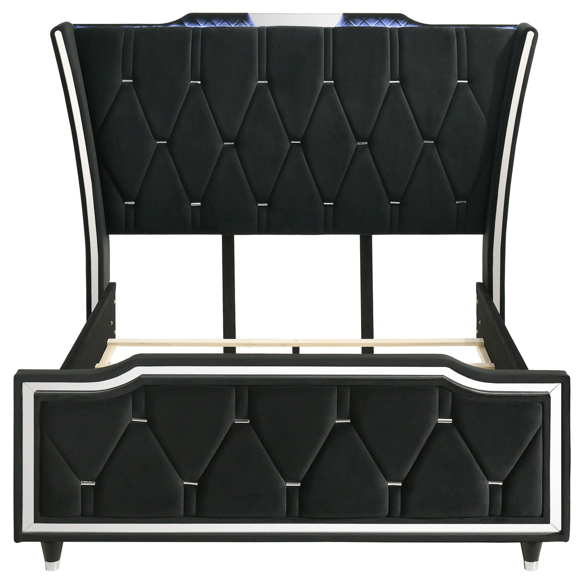 Lorient Queen LED Upholstered Wingback Bed Black by Unique Piece Furniture