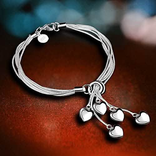 .925 Sterling Silver Five-Line Chain with Five-Heart Bracelet by DailySale