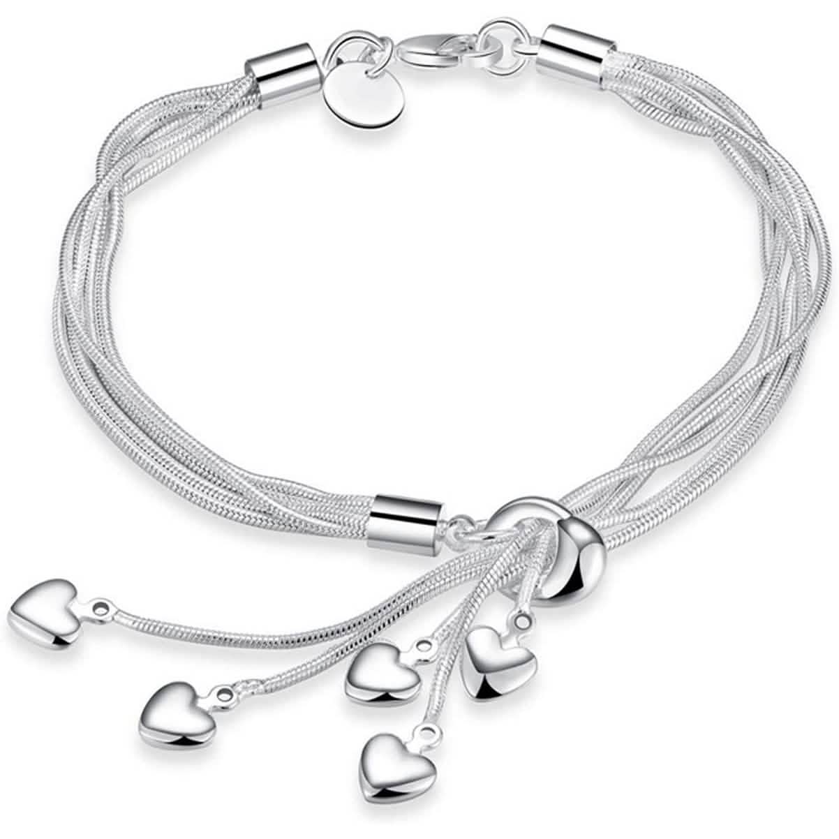 .925 Sterling Silver Five-Line Chain with Five-Heart Bracelet by DailySale