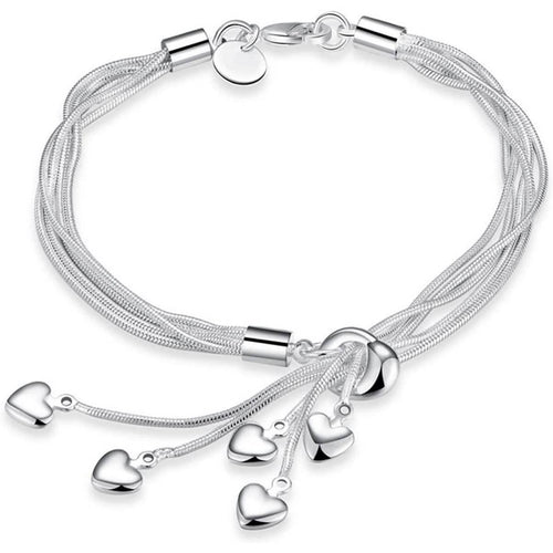 .925 Sterling Silver Five-Line Chain with Five-Heart Bracelet by DailySale