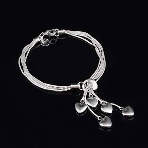 .925 Sterling Silver Five-Line Chain with Five-Heart Bracelet by DailySale