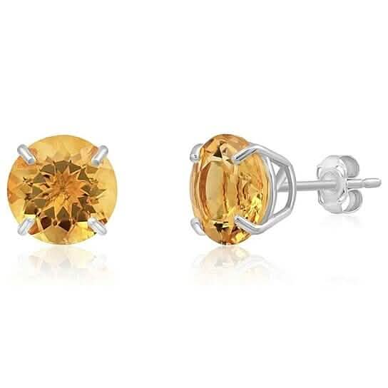 925 Sterling Silver Round Cut Citrine Stud Earrings 2.00 Cttw by DailySale