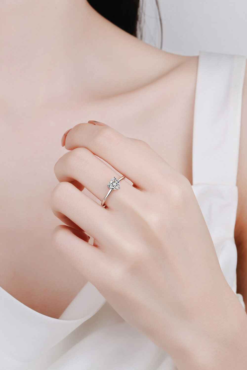 925 Sterling Silver Heart-Shaped Moissanite Solitaire Ring by Wild and Free Boutique