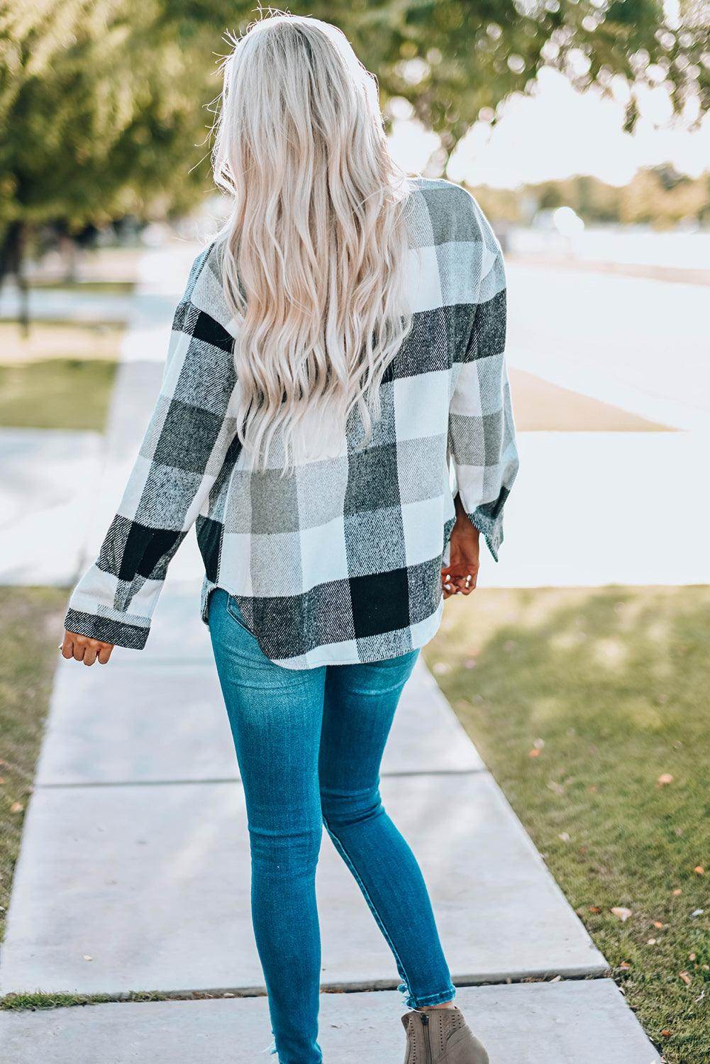 Plaid Button Up Dropped Shoulder Jacket for Women Stylish by Selvanelle