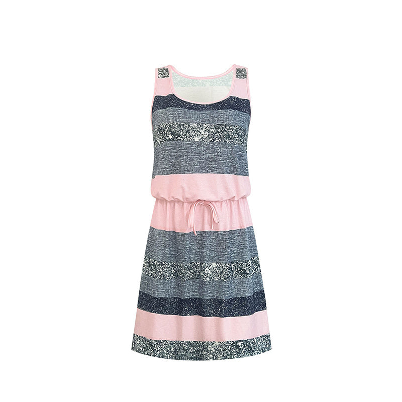 Women’s Color‑Block Striped Tie‑Waist Mini Dress by FitiqueFit