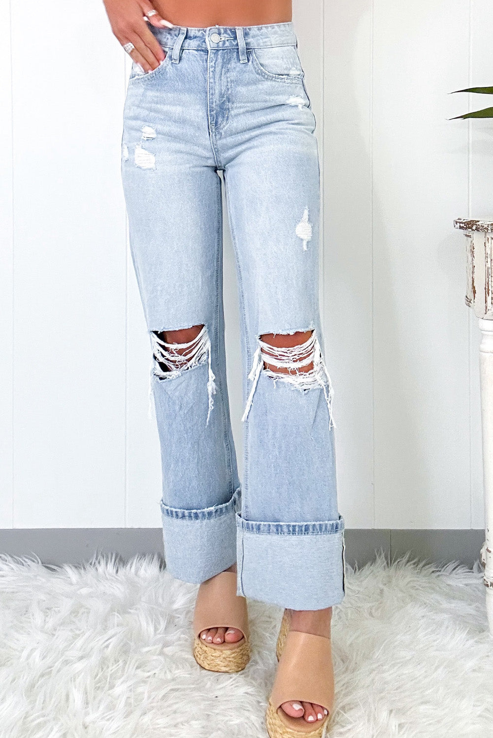 Beau Blue Light Wash Distressed Straight Jeans by Dear-Lover Dropshipping