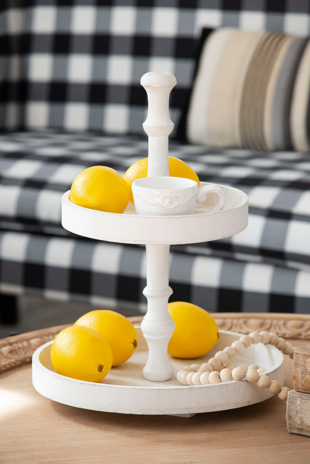 Two Tiered Round Wooden Tray - White by Unique Piece Furniture