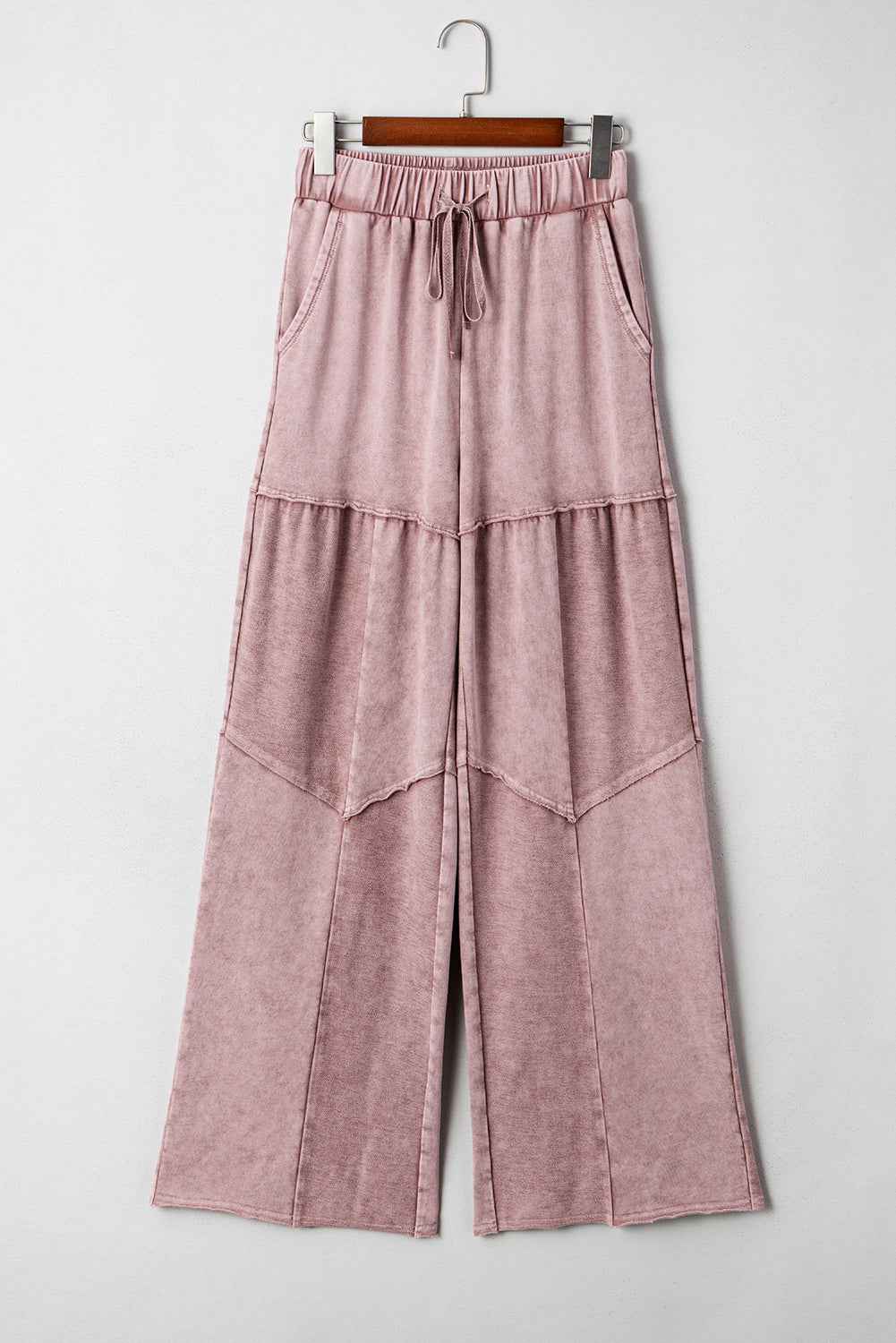 Mineral Wash Tiered Wide Leg Patchwork Drawstring Pants by Wild and Free Boutique