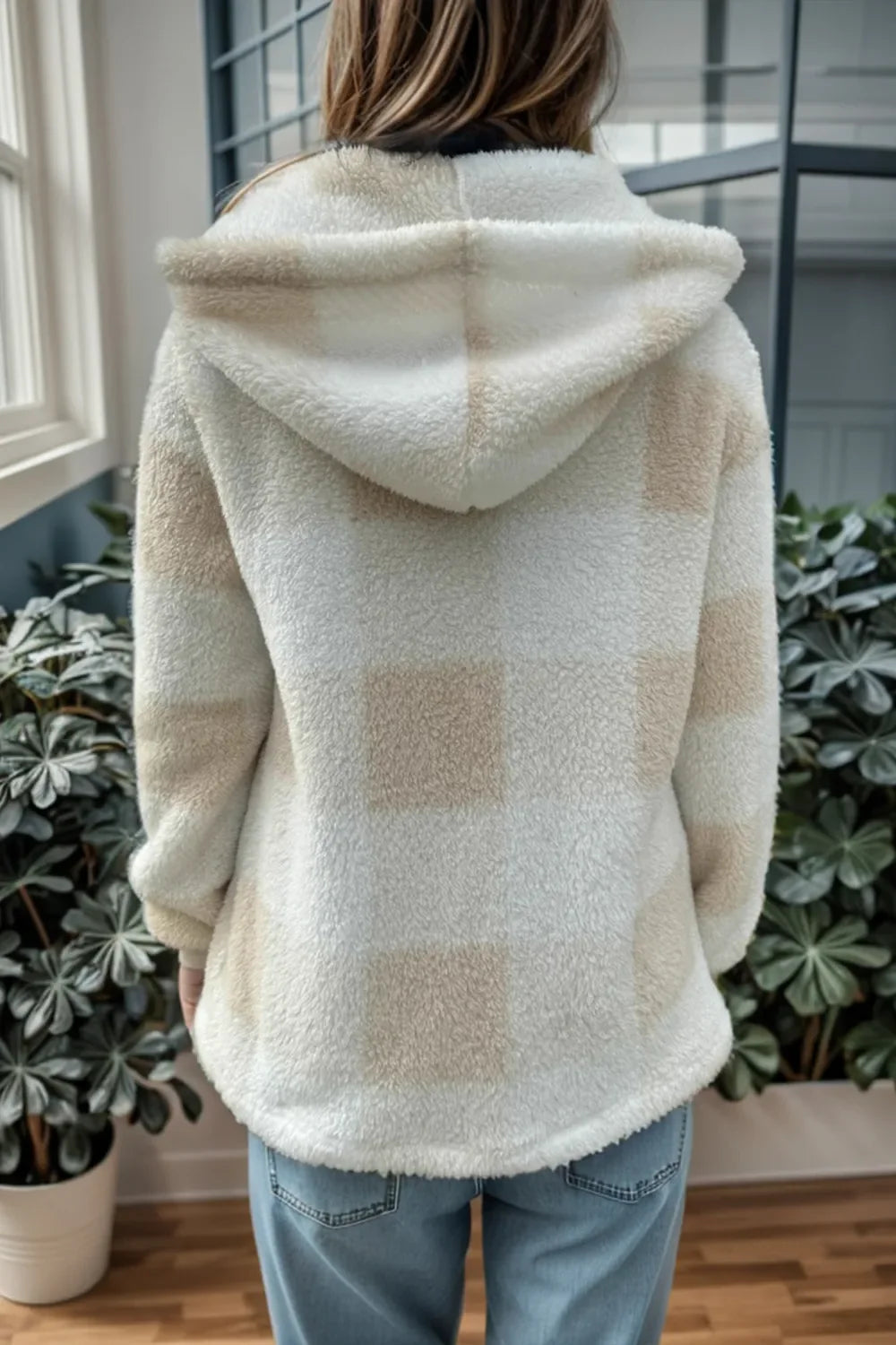 Double Take Full Size Plaid Long Sleeve Hooded Coat by Wild and Free Boutique