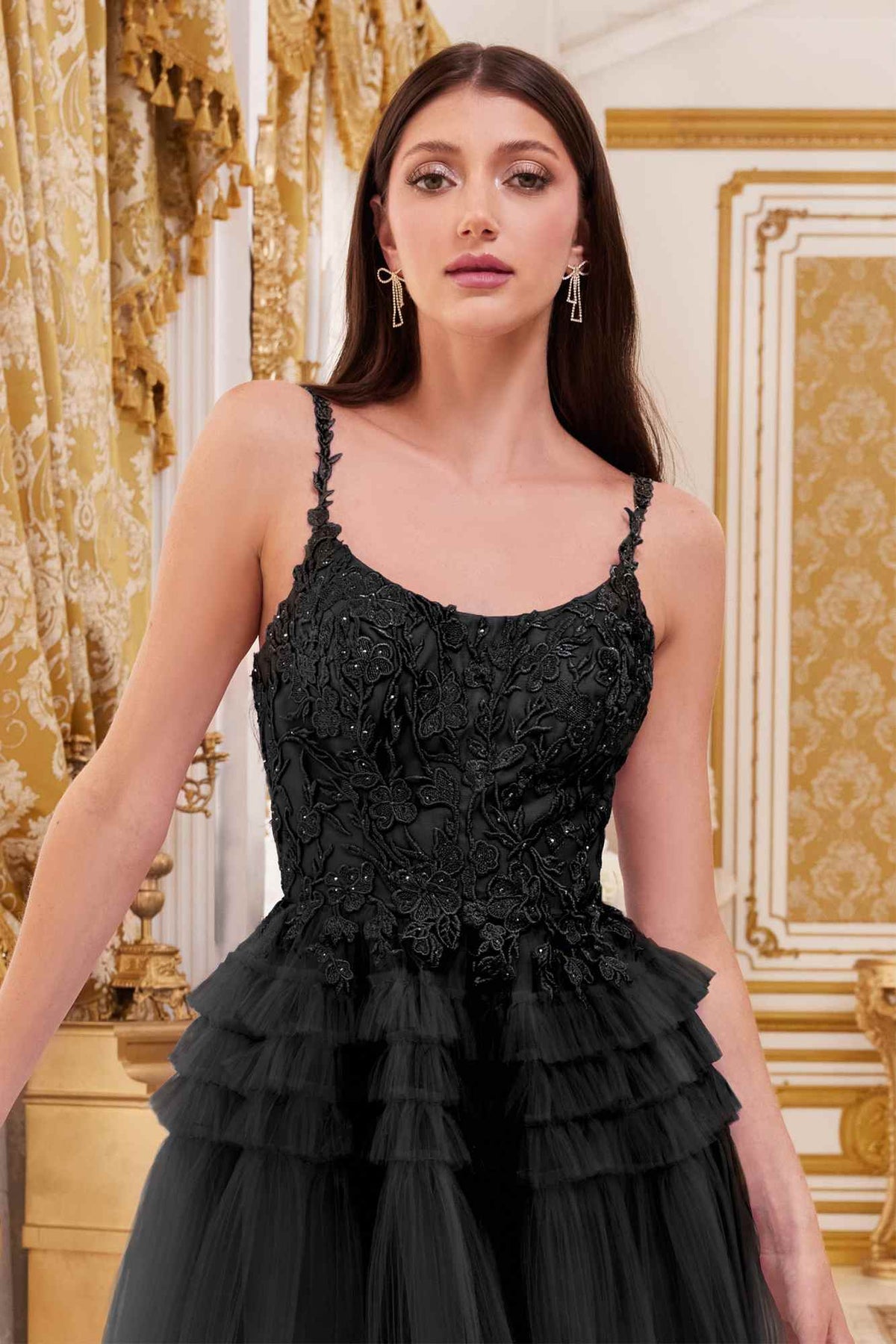 Ladivine 9310 Short A-Line Tiered Tulle Scoop Neckline Cocktail Dress by DiscountDressShop