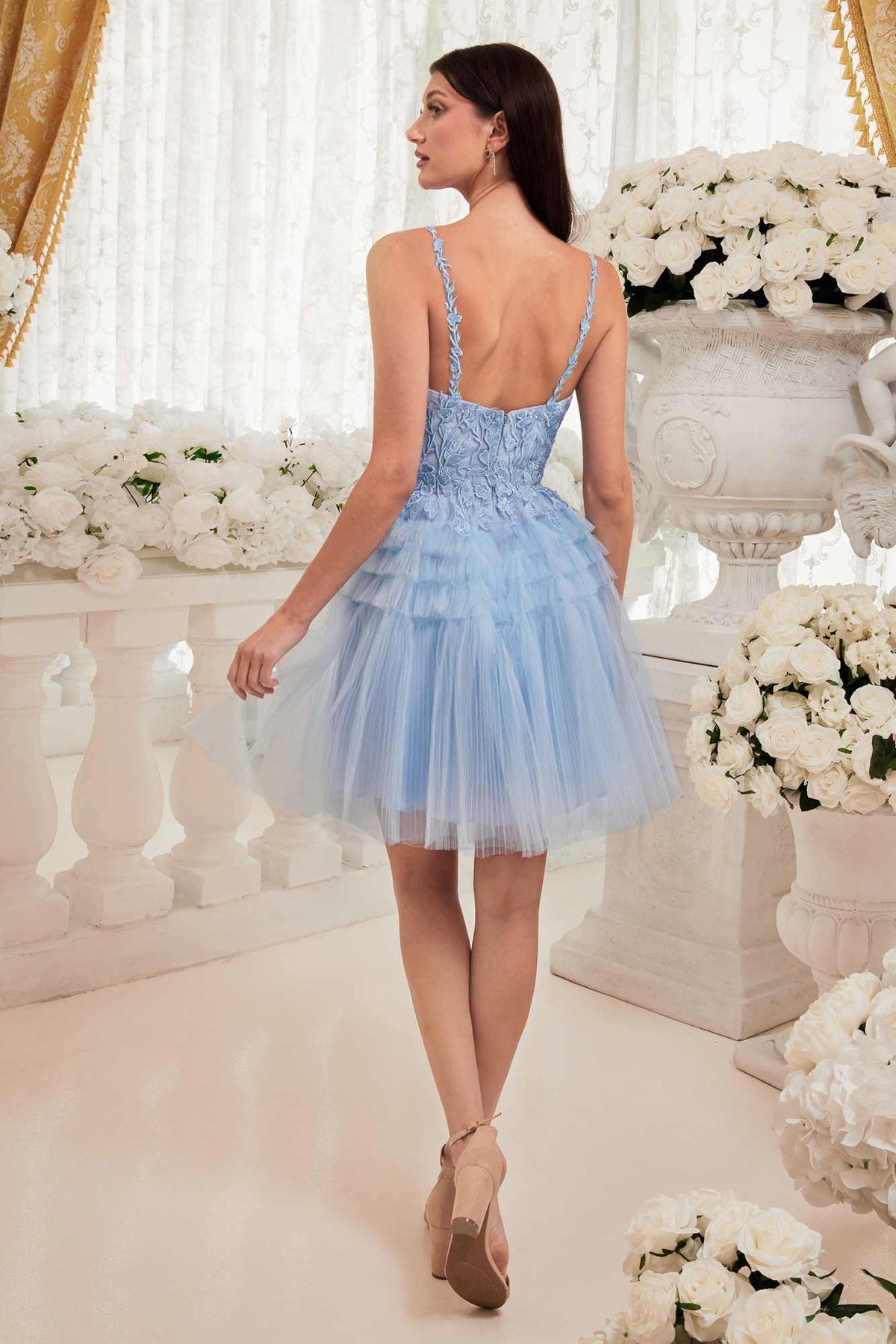 Ladivine 9310 Short A-Line Tiered Tulle Scoop Neckline Cocktail Dress by DiscountDressShop
