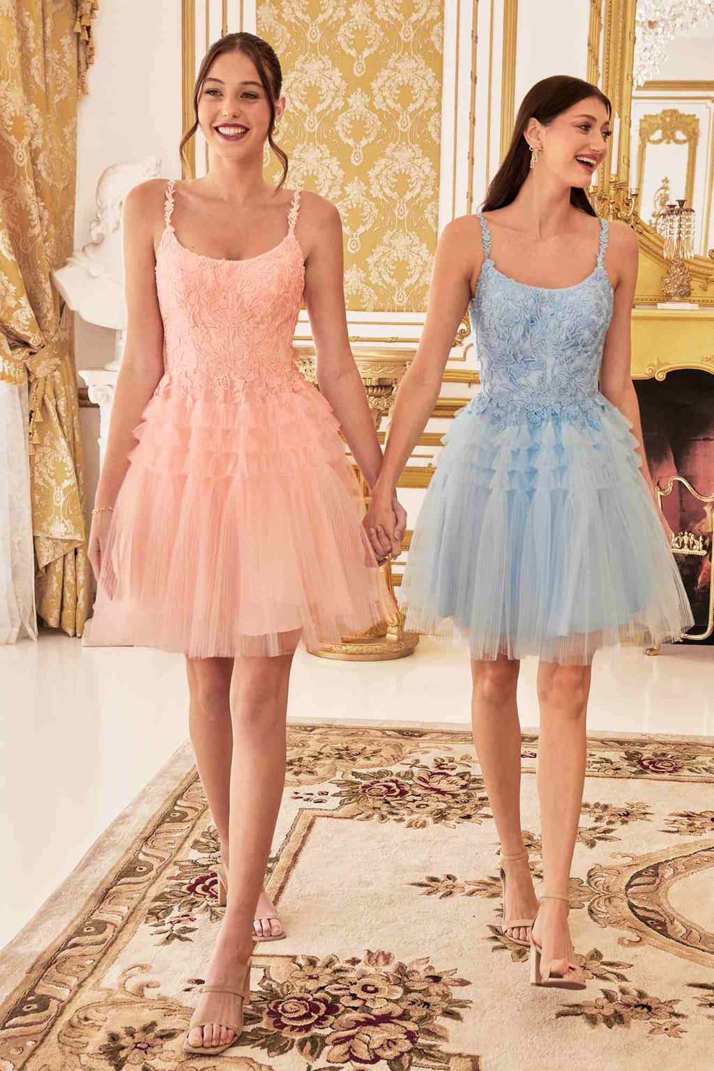 Ladivine 9310 Short A-Line Tiered Tulle Scoop Neckline Cocktail Dress by DiscountDressShop