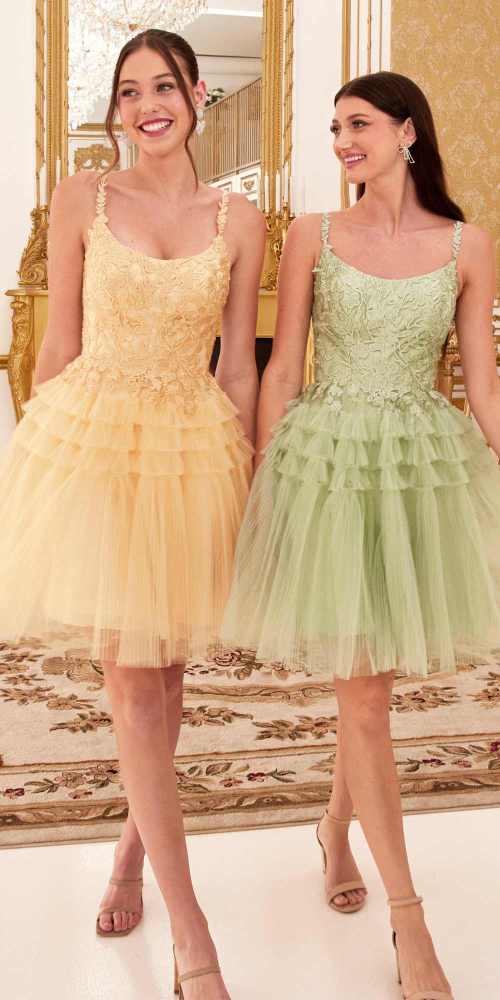 Ladivine 9310 Short A-Line Tiered Tulle Scoop Neckline Cocktail Dress by DiscountDressShop