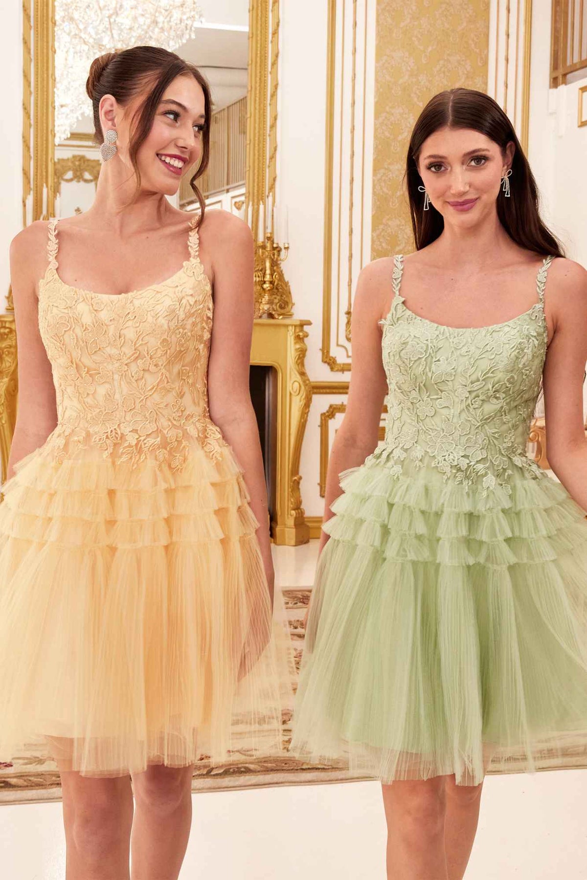 Ladivine 9310 Short A-Line Tiered Tulle Scoop Neckline Cocktail Dress by DiscountDressShop