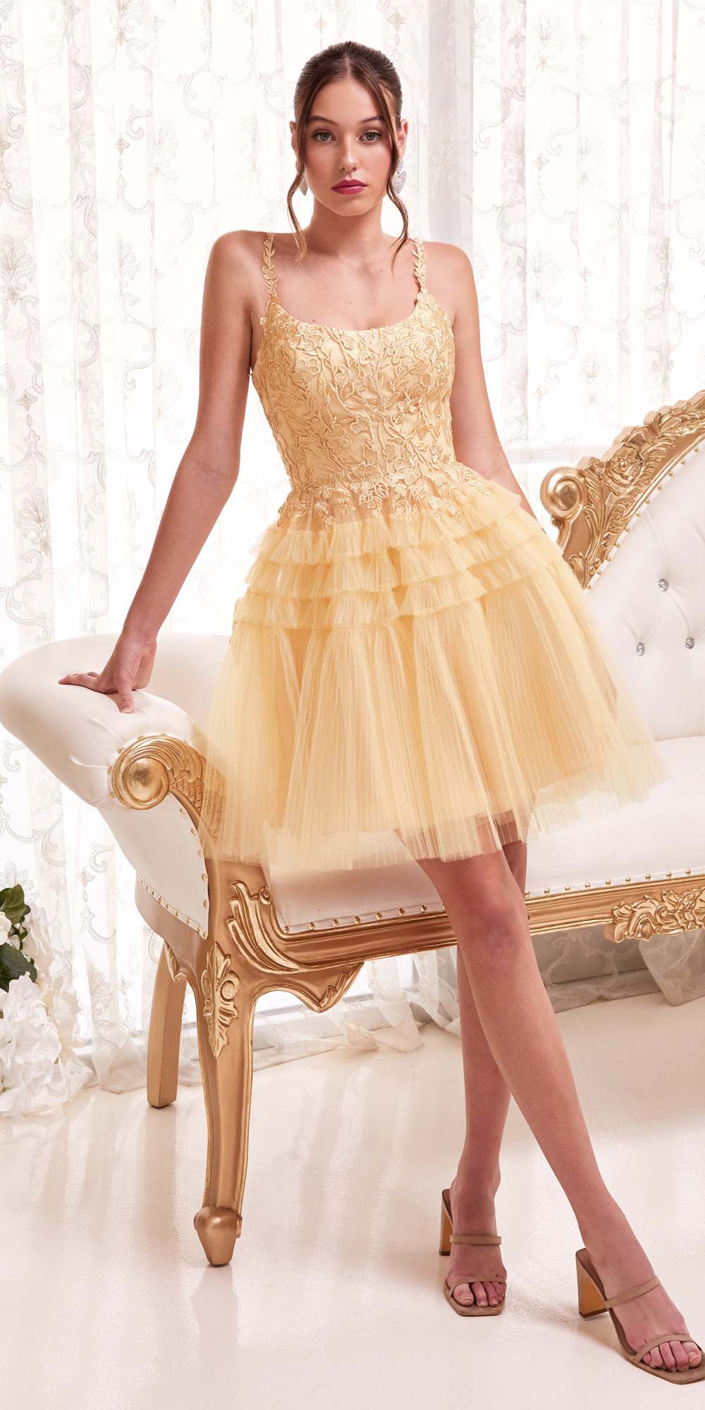 Ladivine 9310 Short A-Line Tiered Tulle Scoop Neckline Cocktail Dress by DiscountDressShop
