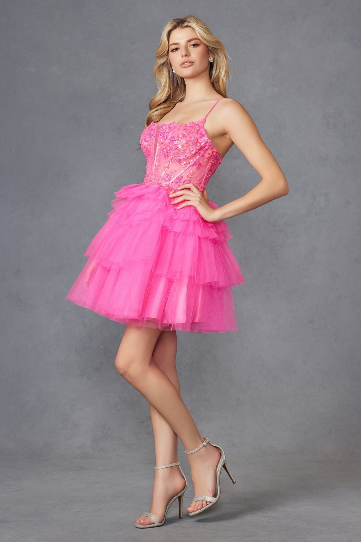 Juliet JT935K Dress Corset Top Tulle Ruffle Cocktail Skirt by DiscountDressShop