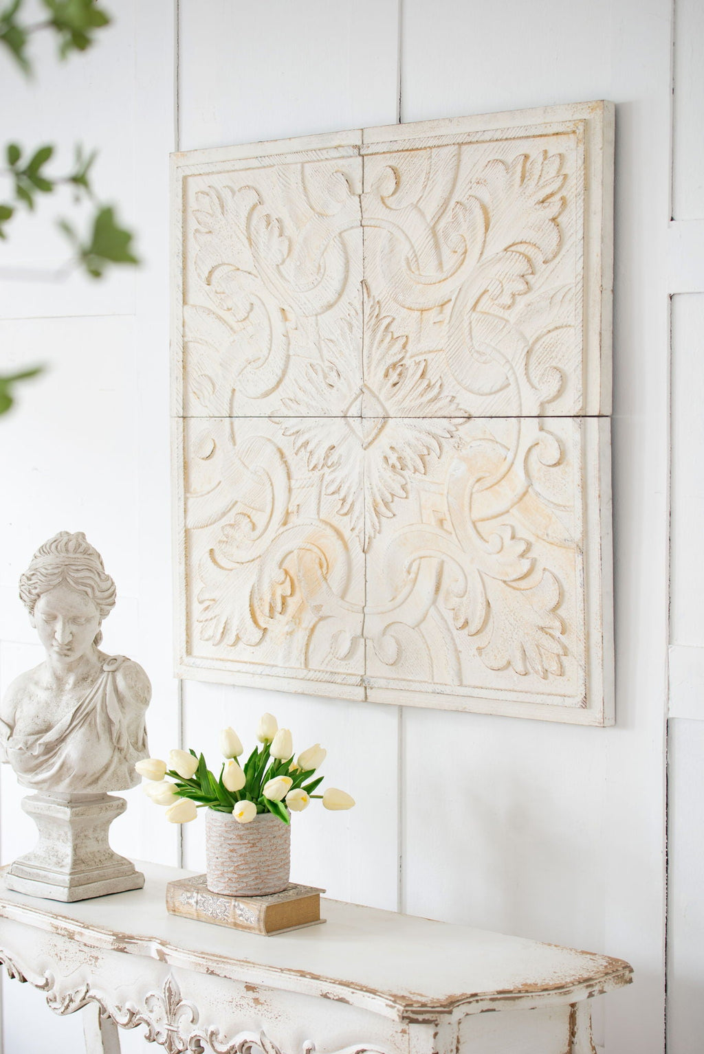 Distressed Wooden Square Wall Panels (Set of 4) - White by Unique Piece Furniture