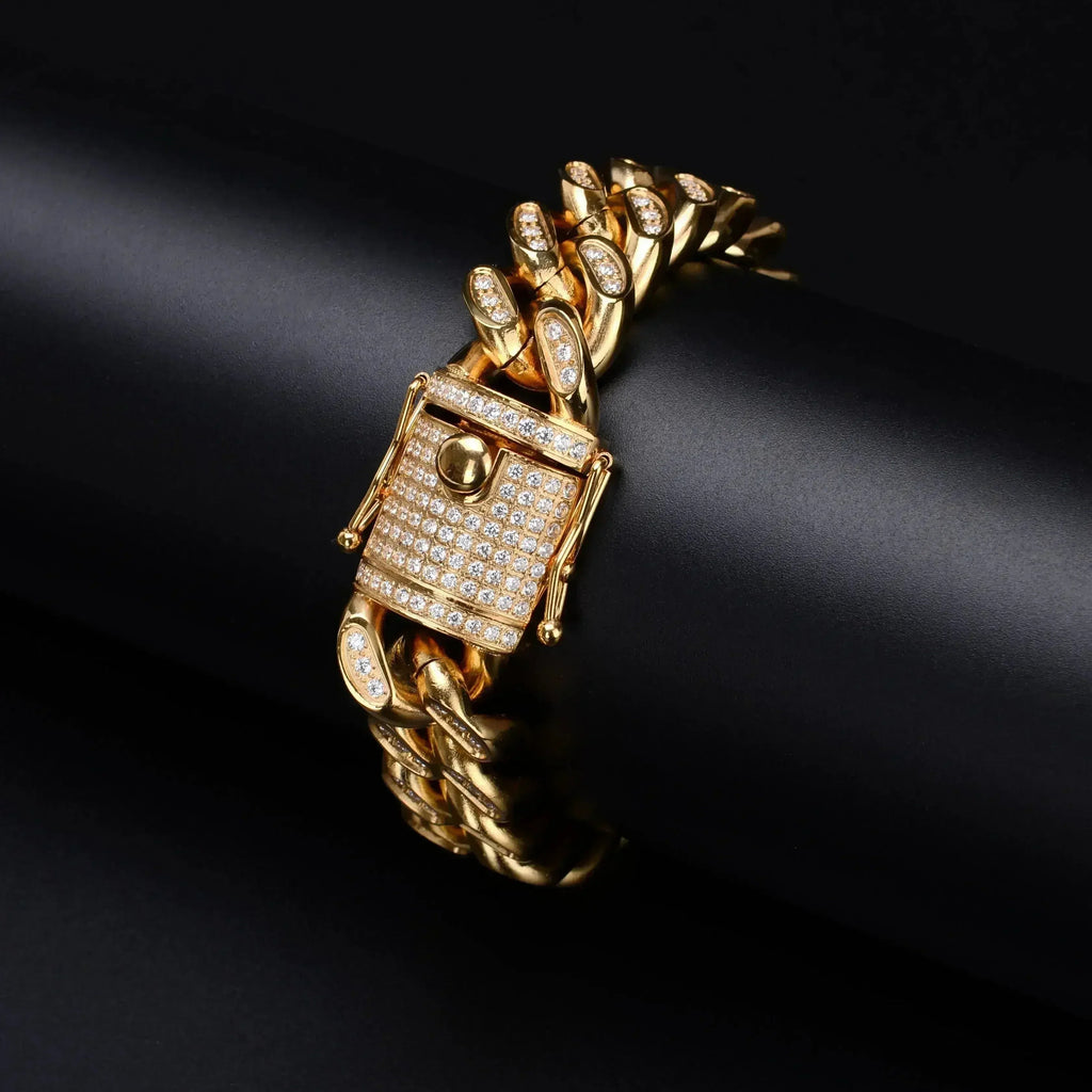 RUGBY 18MM Stainless Steel Full CZ Cuban Link Bracelet by Femstylo