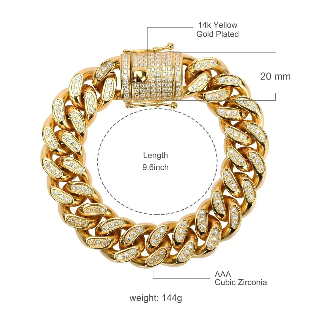 RUGBY 18MM Stainless Steel Full CZ Cuban Link Bracelet by Femstylo