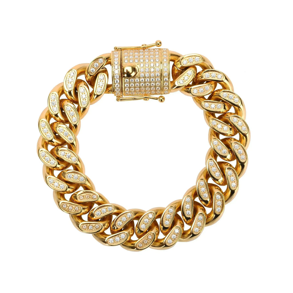 RUGBY 18MM Stainless Steel Full CZ Cuban Link Bracelet by Femstylo