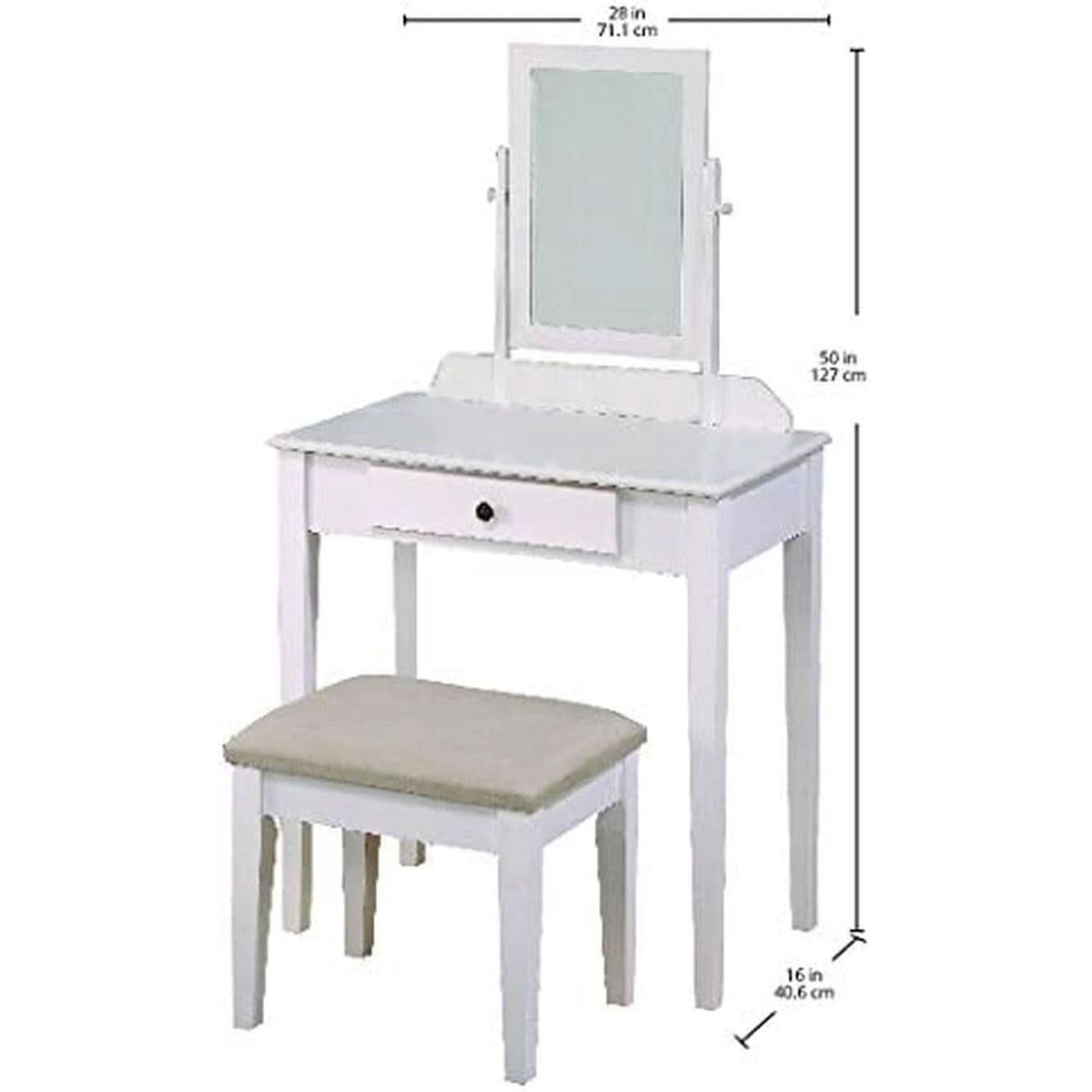 White Transitional Vanity Table and Stool Set for Bedroom by ShipItFurniture