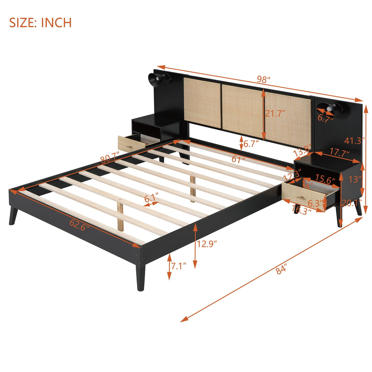 Bed Frame With 2 Nightstands Elegant Design With Lamps by Unique Piece Furniture