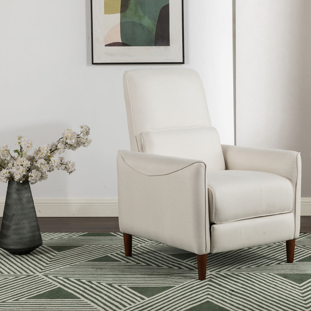 Upholstered Push Recliner Chair With Rubber Wood Legs For Living Room by Unique Piece Furniture