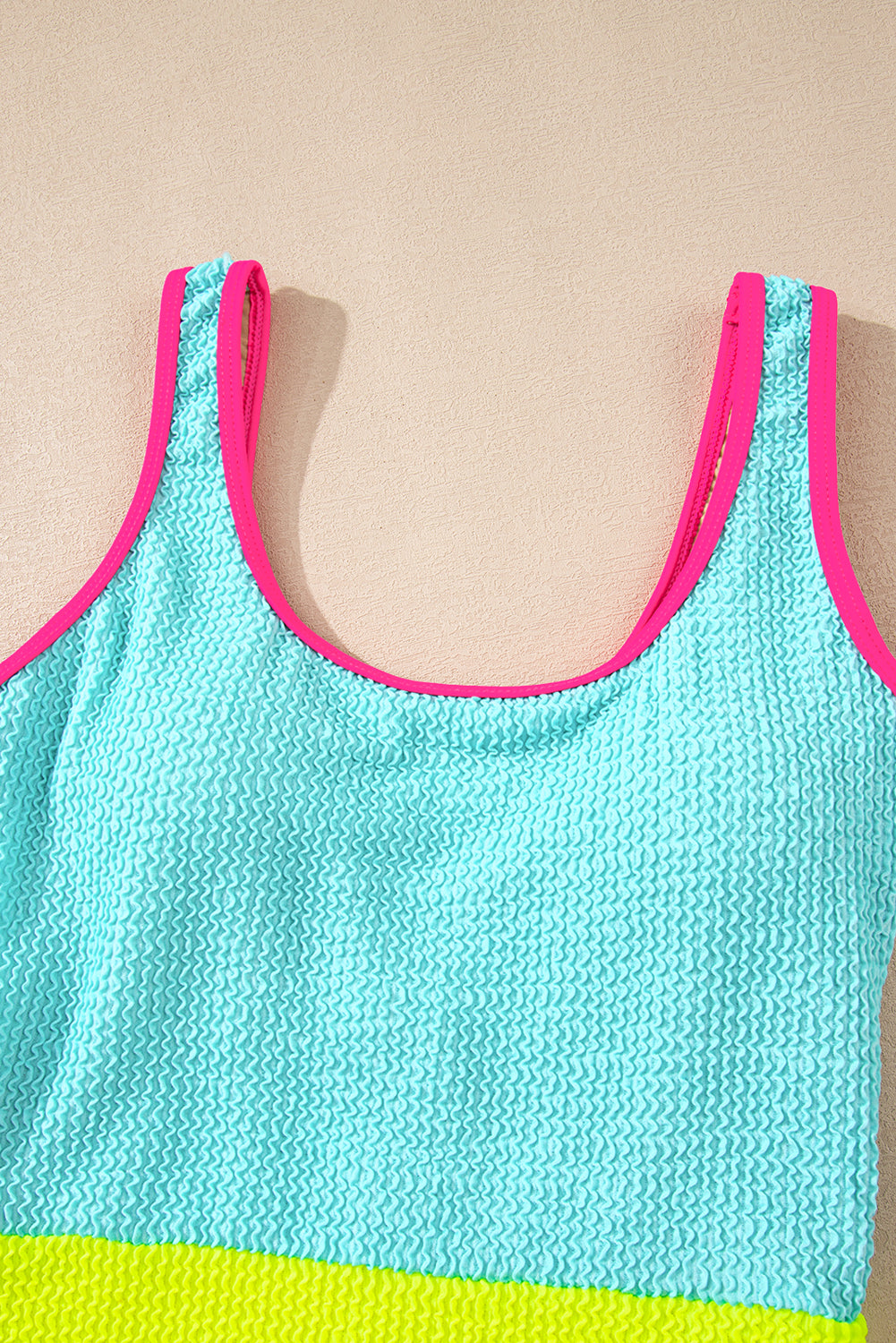 Iceland Blue Textured Color Block Patchwork One Piece Swimsuit by Wild and Free Boutique