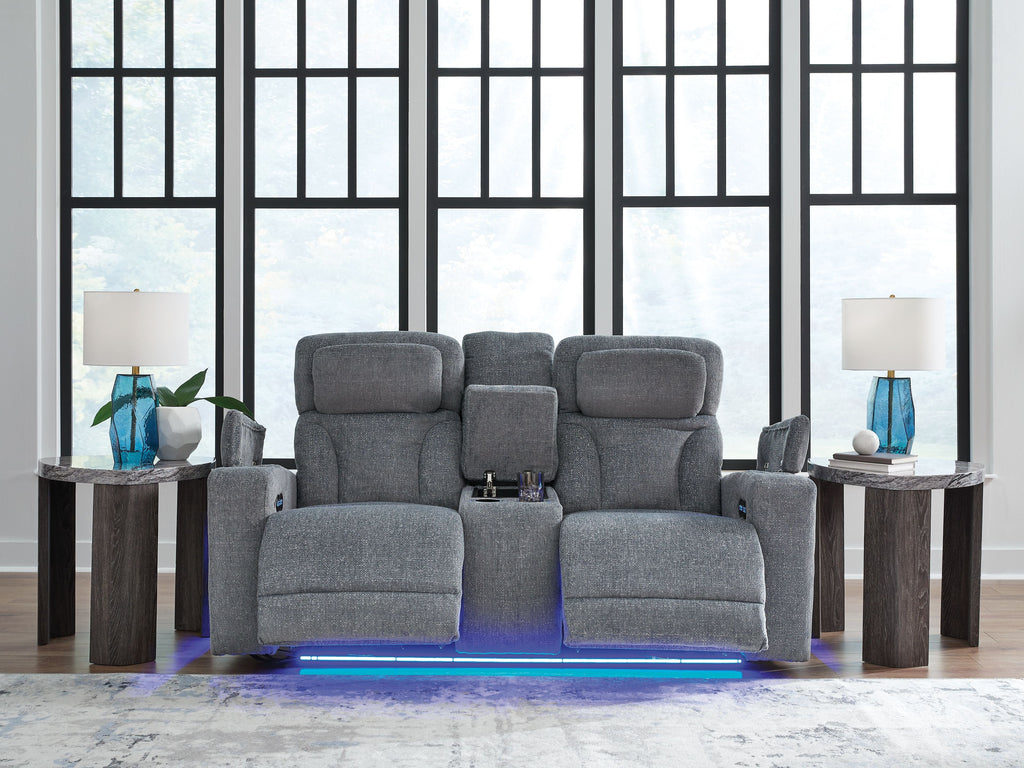 Studio Cave - Power Reclining Loveseat with Console - Steel by Unique Piece Furniture