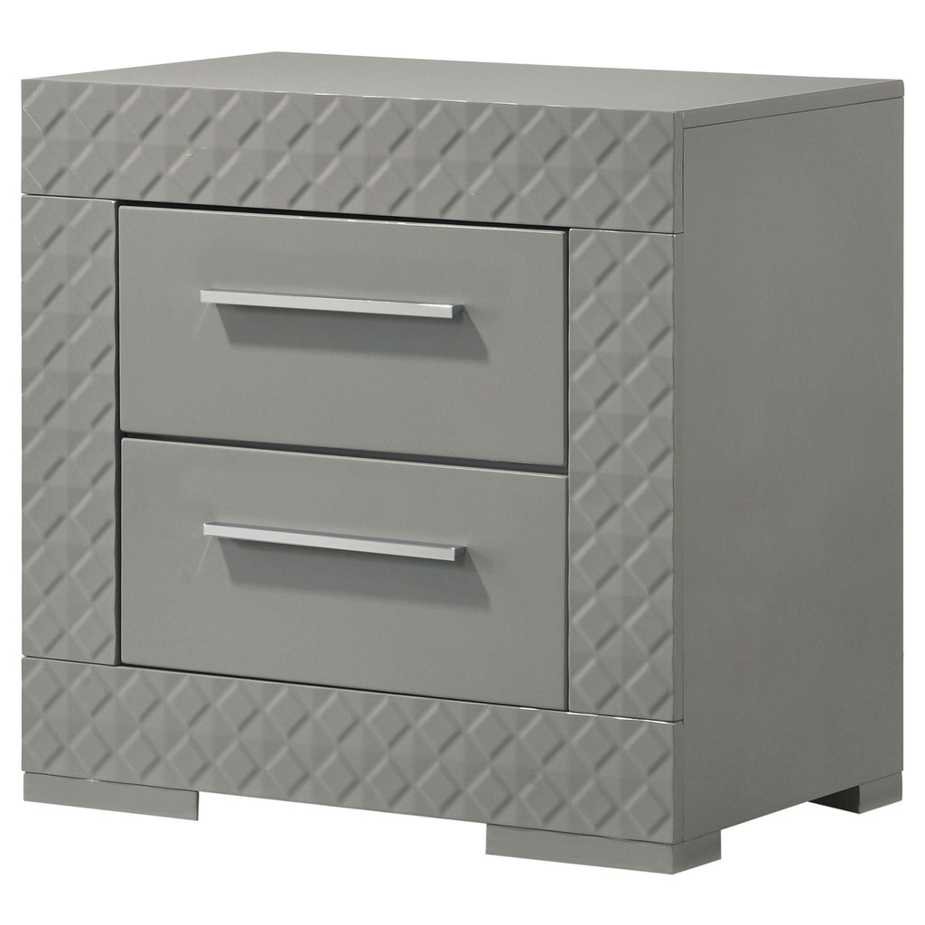 Ives 2-drawer Nightstand Bedside Table Grey High Gloss by Unique Piece Furniture