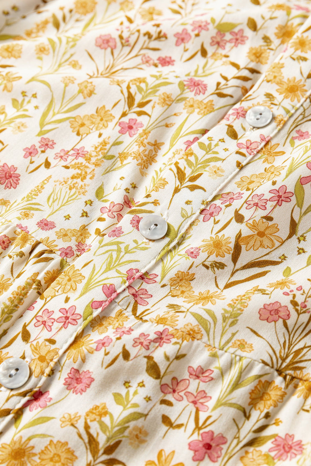 Yellow Floral Print Frilly Trim Smocked Cuff Long Sleeve Loose Shirt Dress by Wild and Free Boutique