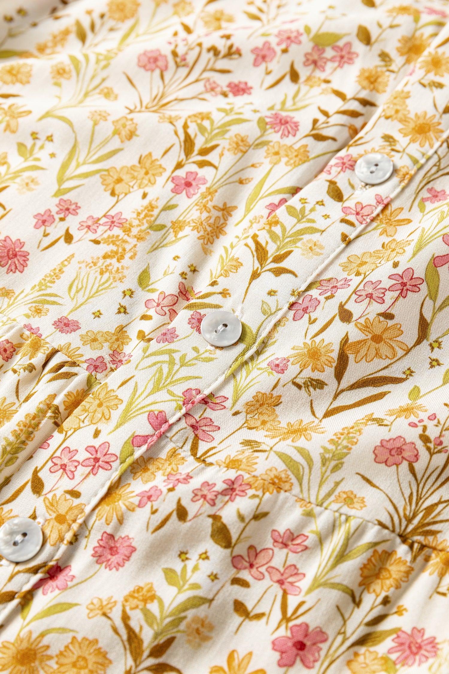 Yellow Floral Print Frilly Trim Smocked Cuff Long Sleeve Loose Shirt Dress by Wild and Free Boutique