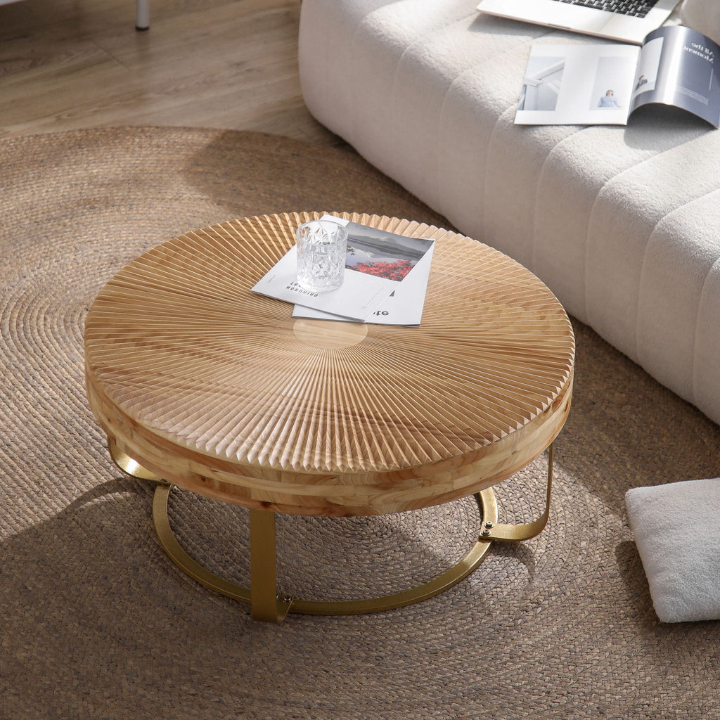 Modern Round Coffee Table With Wooden Carving Pattern by Unique Piece Furniture