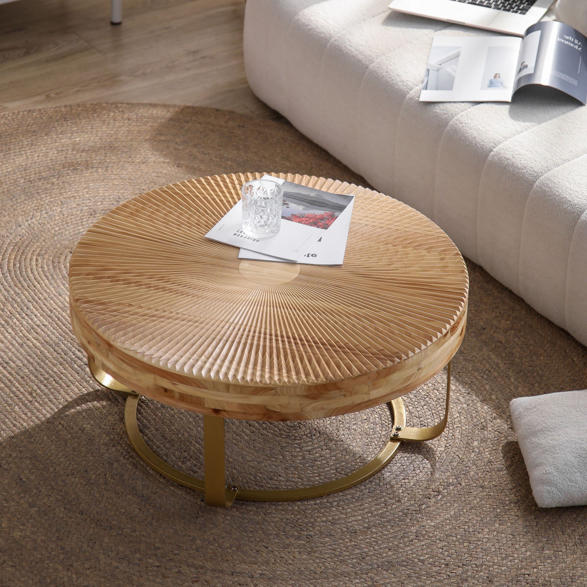 Modern Round Coffee Table With Wooden Carving Pattern by Unique Piece Furniture