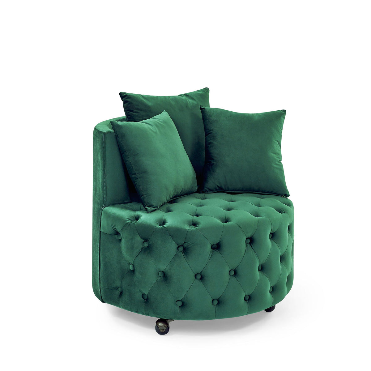 Modern Upholstered Swivel Chair With Button Tufted Design And Movable Wheels by Unique Piece Furniture