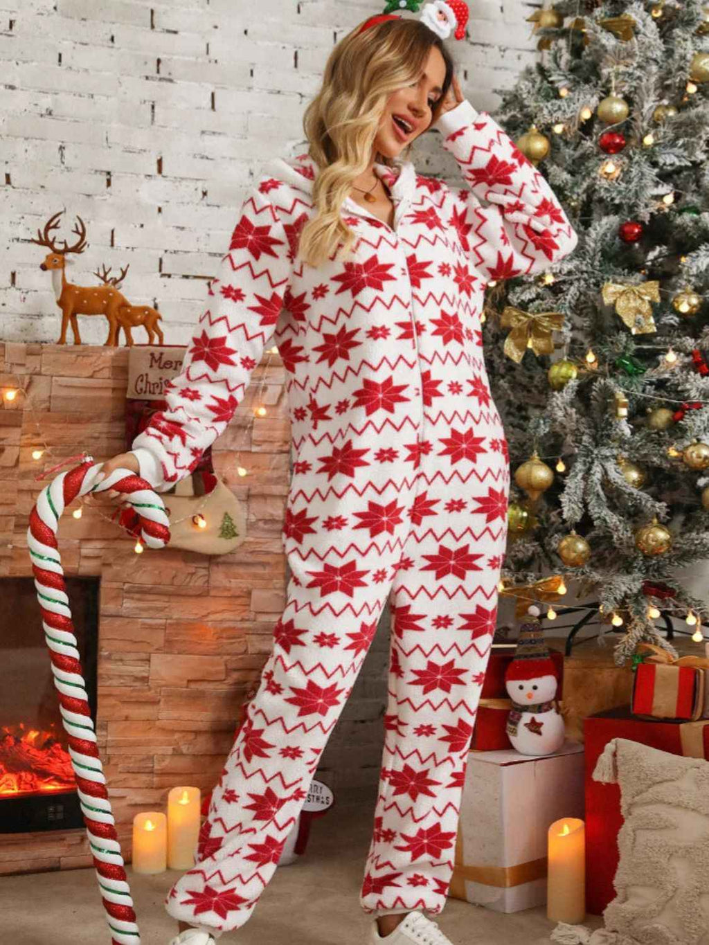 Fuzzy Geometric Half Zip Hooded Jumpsuit by Wild and Free Boutique