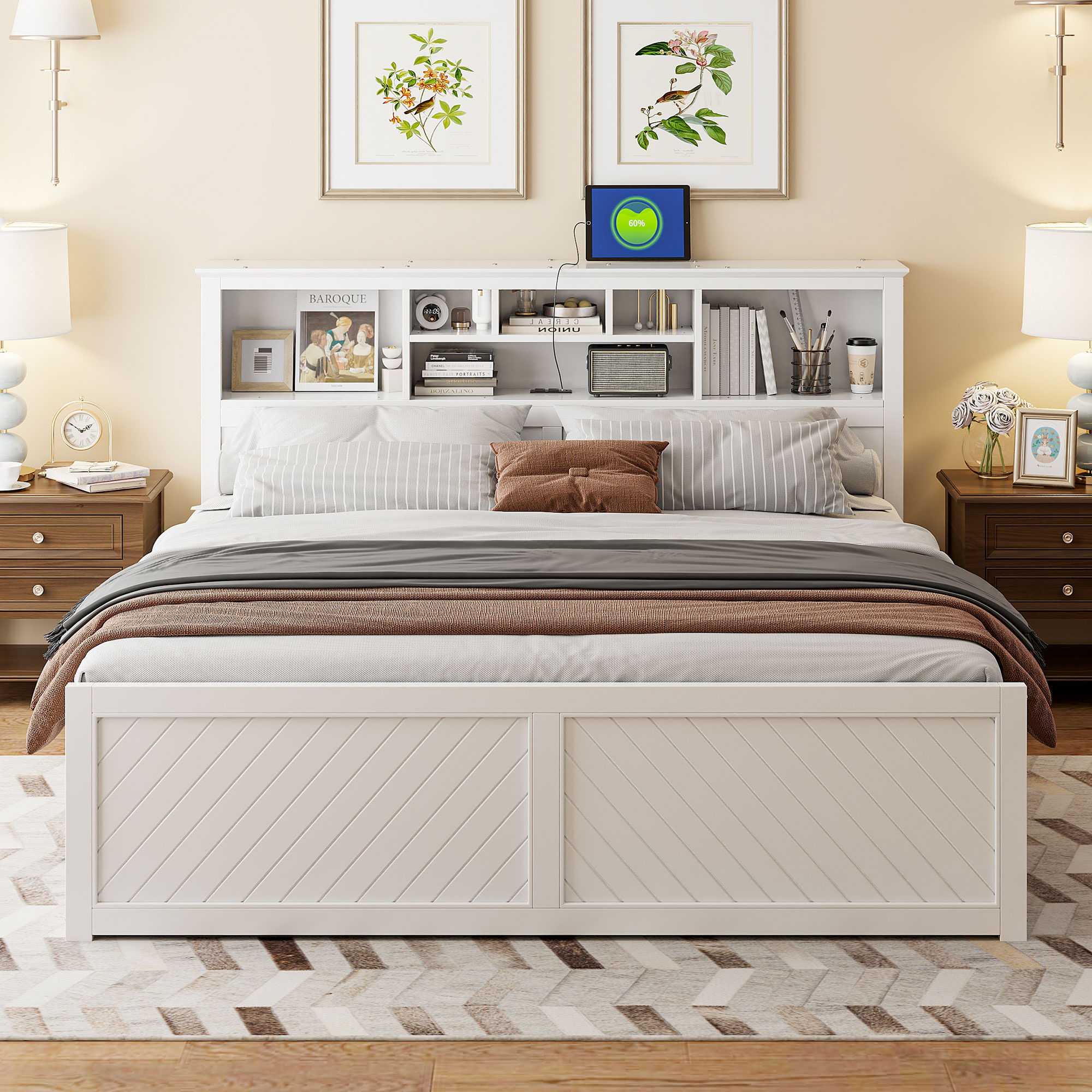 Platform Bed With Multi Storage Headboard, USB And Drawers by Unique Piece Furniture
