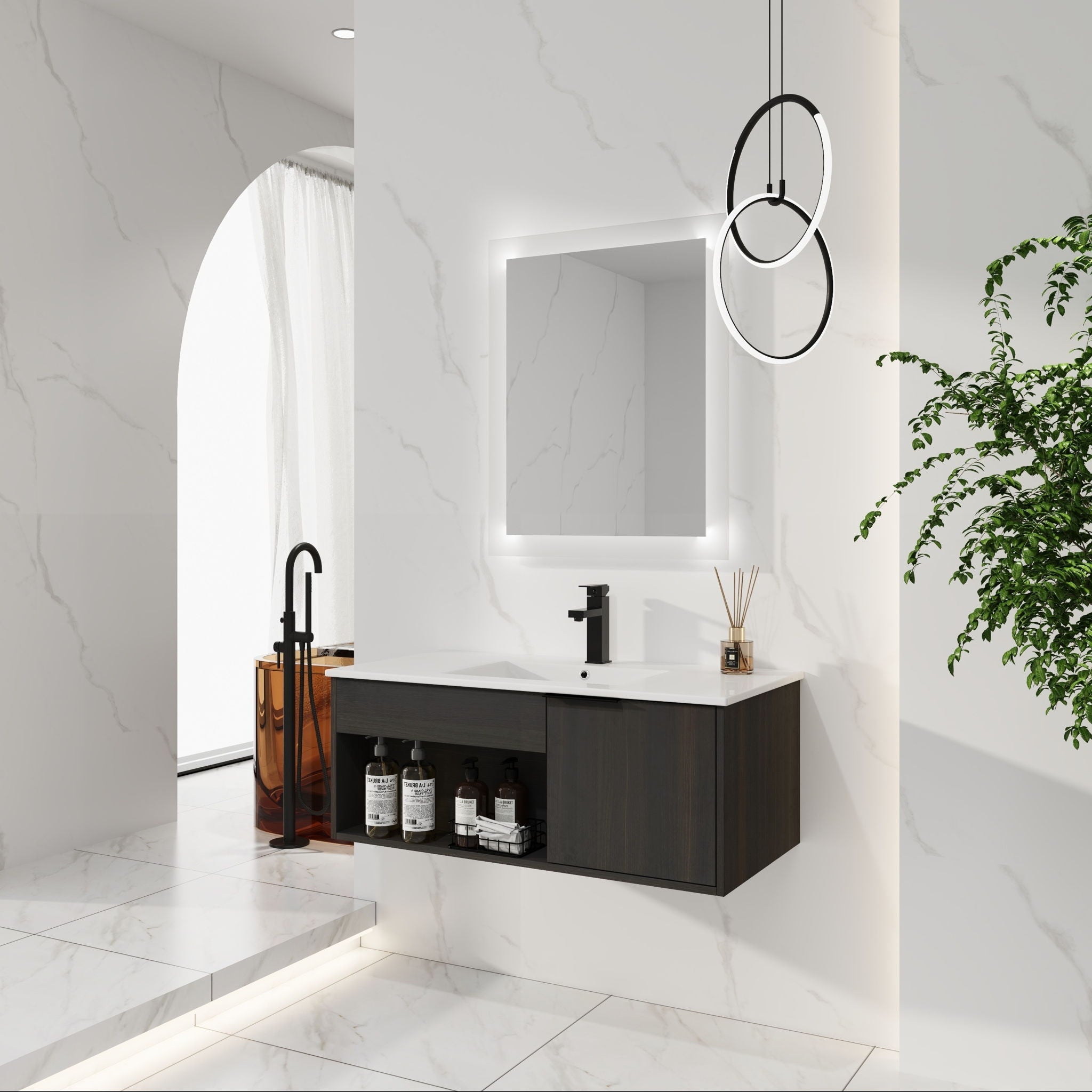 Wall Mounted Floating Bathroom Vanity With Open Shelf & Soft Close Door by Unique Piece Furniture