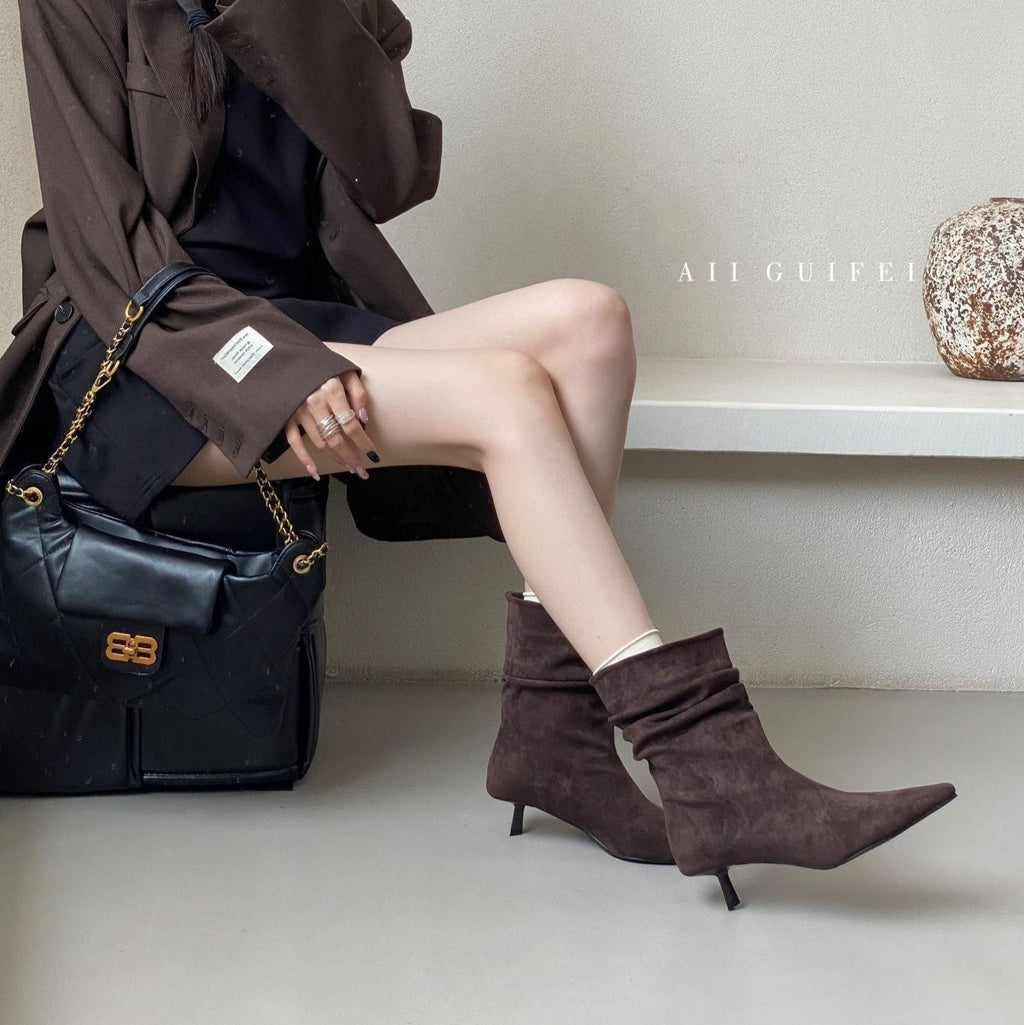 Pointed Toe Mid-Calf High Heel Boots for Women by FitiqueFit