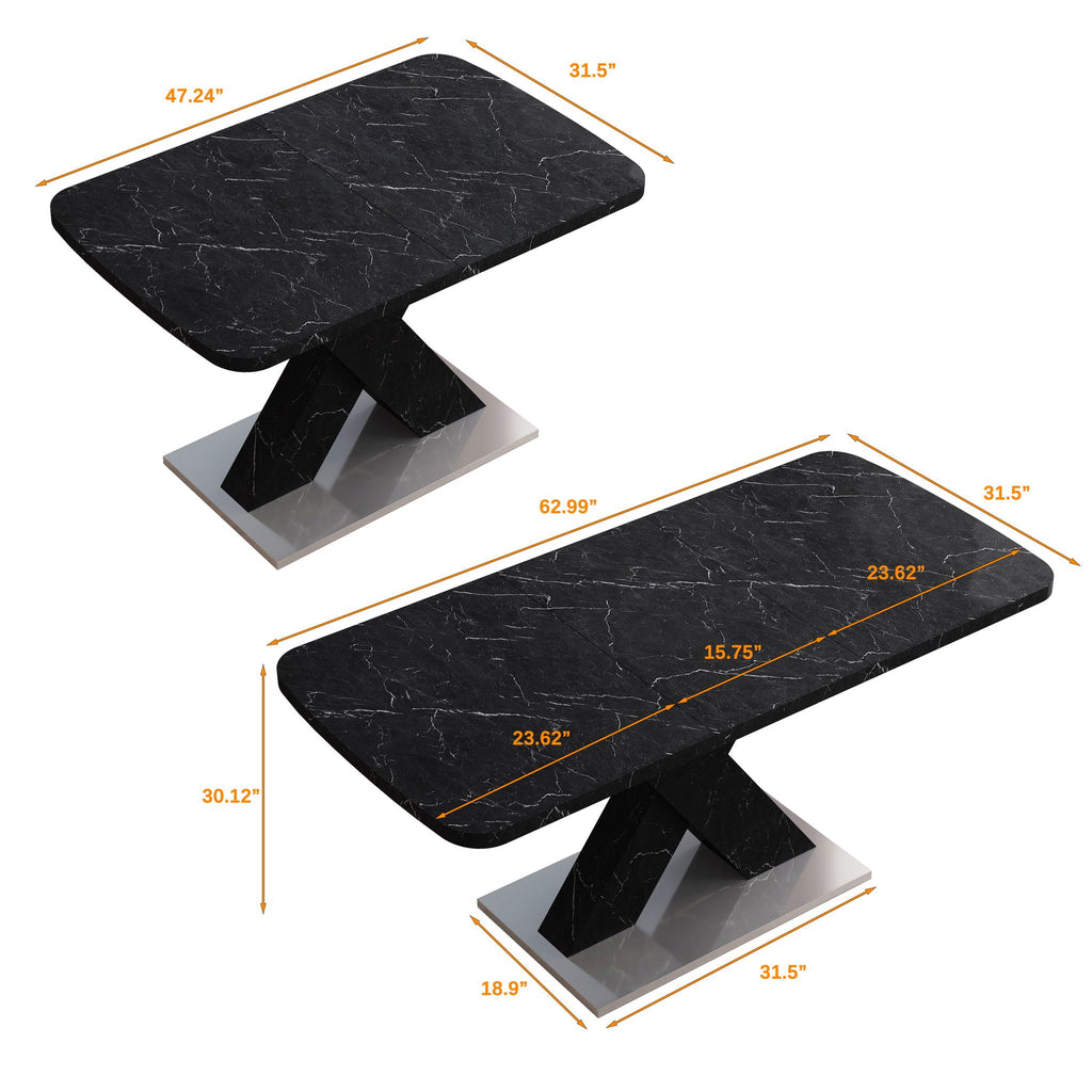 Modern Rectangle Dining Table With Stretchable TopAnd X Shape Legs by Unique Piece Furniture