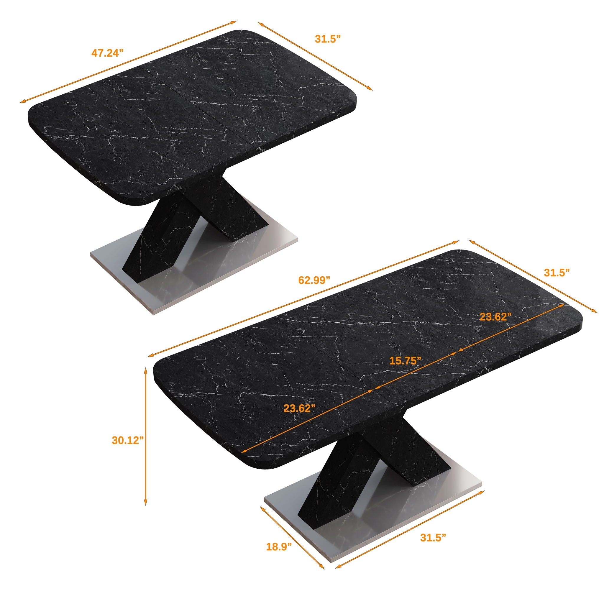 Modern Rectangle Dining Table With Stretchable TopAnd X Shape Legs by Unique Piece Furniture